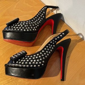 Christian Louboutin Clou Noel’s Black platform studded slingback pump size 39
